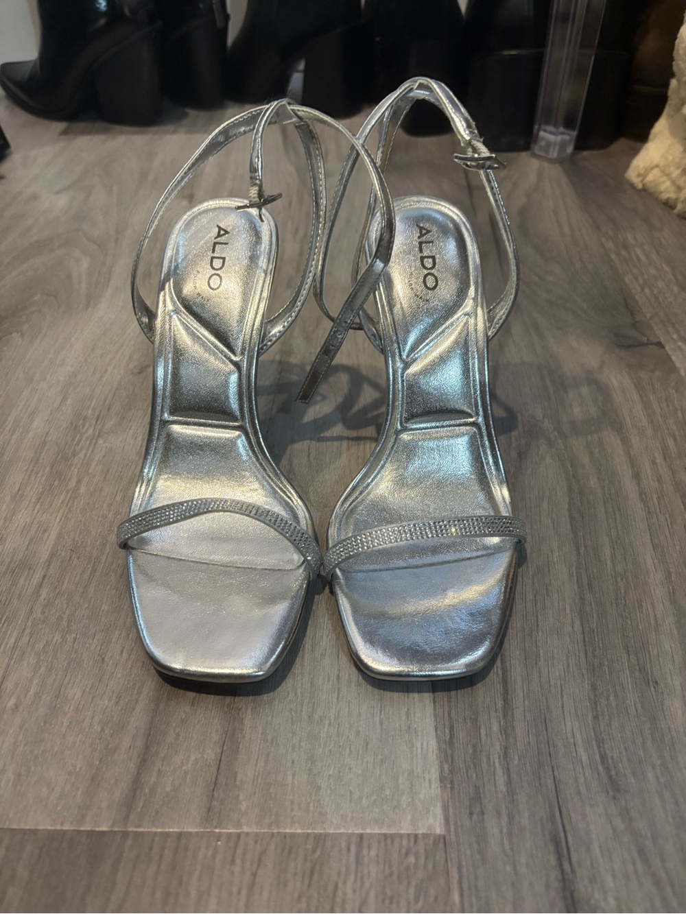 Silver Strappy Heels with Rhinestones